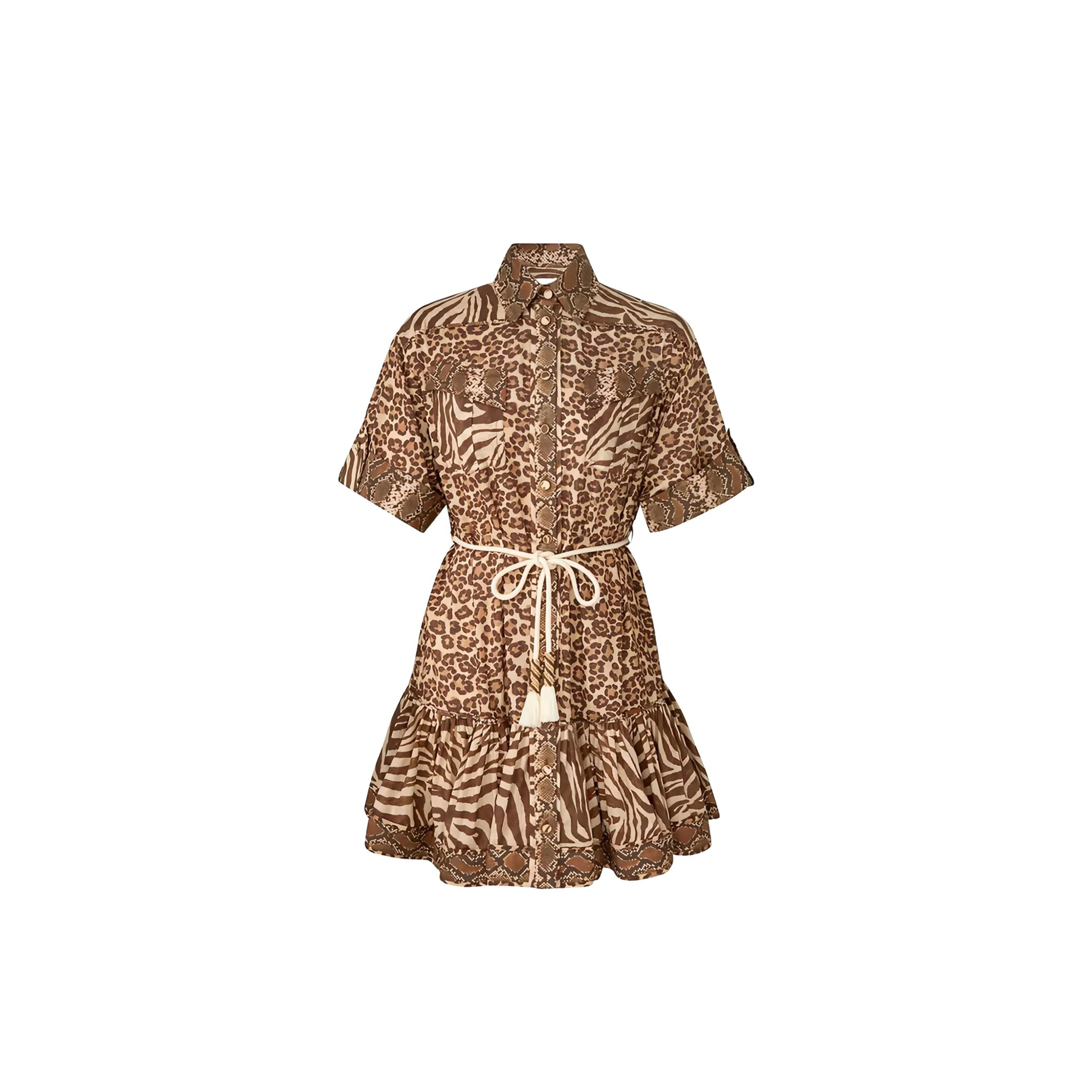 ZIMMERMANN ANIMAL-PRINT RUFFLED MINI DRESS 